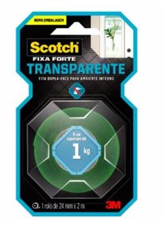 FITA DUPLA FACE FIXA FORTE TRANSP. 24MM X 2M 3M